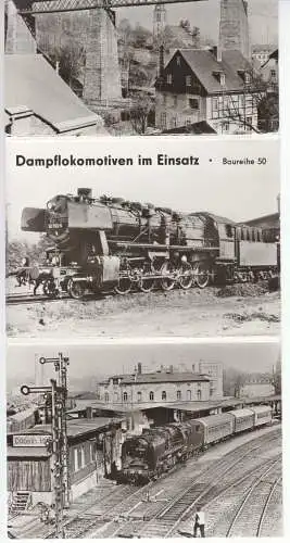 AK-Mappe mit 9 AK [6 + 3], Dampflokomotiven im Einsatz - Baureihe 50, 1982