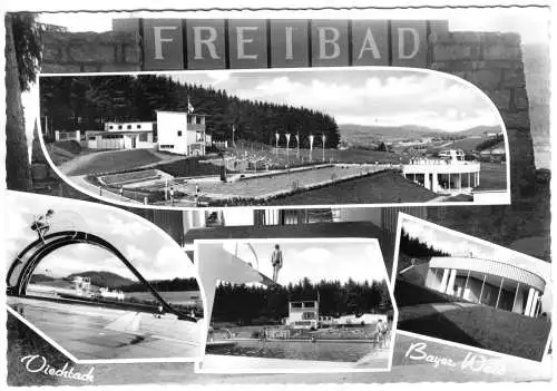 Ansichtskarte, Viechtach Byer. Wald, Freibad, vier Abb., gestaltet, 1963
