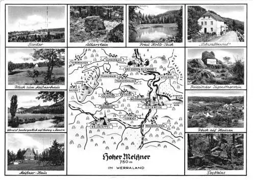 Ansichtskarte, Hoher Meissner, 10 Abb. und Landkarte, um 1962