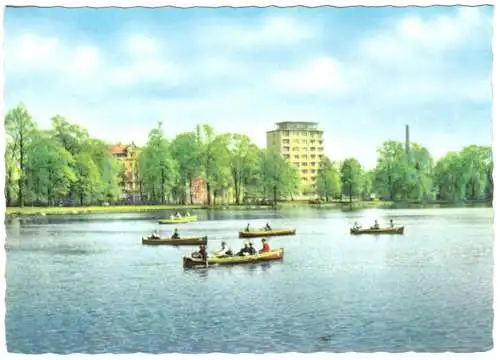 AK, Karl-Marx-Stadt, Chemnitz, Schloßteich mit Hochhaus, 1964