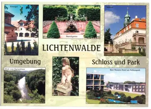 Ansichtskarte, Lichtenwalde, sechs Abb., Umgebung, Schloss und Park, um 2010