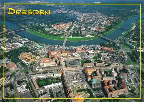 Ansichtskarte, Dresden, Luftbild der Altstadt mit Blick nach Neustadt, um 2000