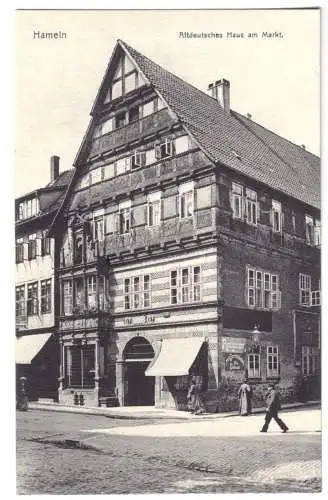 Ansichtskarte, Hameln, Altdeutsches Haus am Markt, belebt, 1906