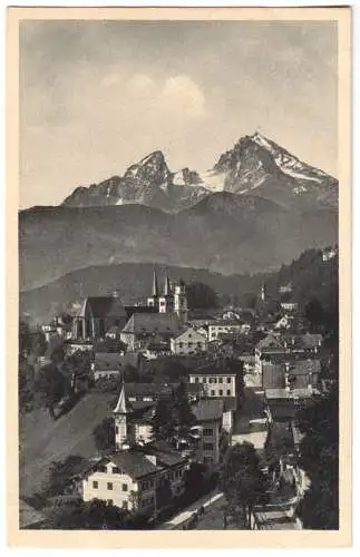 Ansichtskarte, Berchtesgaden, Teilansicht mit dem Watzmann, um 1928