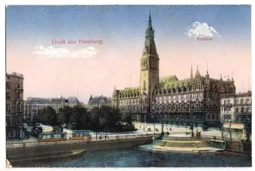 Ansichtskarte, Hamburg, Blick zum Rathaus, um 1920