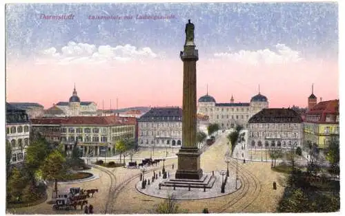 Ansichtskarte, Darmstadt, Luisenplatz mit Ludwigssäule, um 1923