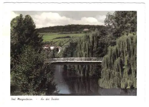 Ansichtskarte, Bad Mergentheim, Tauberpartie mit moderner Brücke, 1955