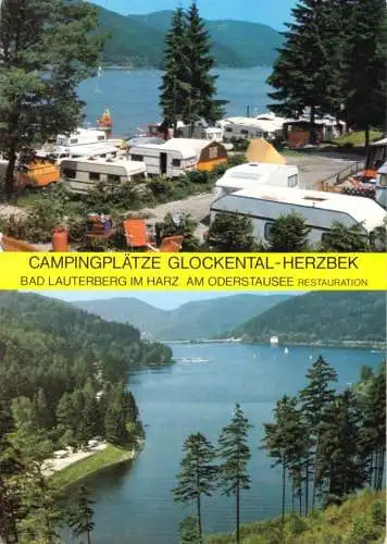 AK, Bad Lauterberg Harz, Campingplätze Glockental-Herzbek, zwei Abb., um 1990