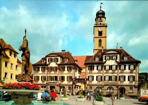 Ansichtskarte, Bad Mergentheim, Marktplatz mit Stadtpfarrkirche, um 1980