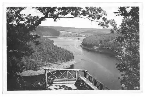Ansichtskarte, Am Stausee der Bleiloch-Saaletalsperre, Landpoststempel, 1953