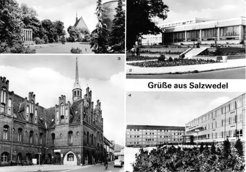 Ansichtskarte, Salzwedel, vier Abb., u.a. Oberschule, 1981