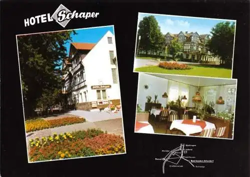 Ansichtskarte, Bad Sooden-Allendorf, Hotel Schaper, drei Abb., gestaltet, um 1980