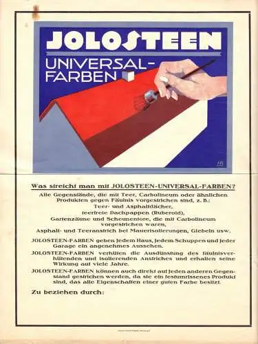 Werbeblatt der Fa. Johann Hinrich Meyer, Hamburg 8 für Jolosteen Farben, um 1952