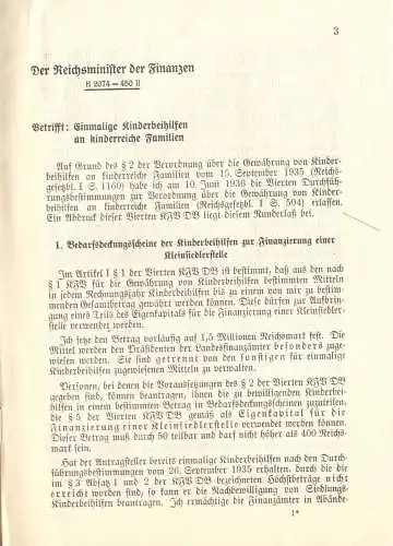 Einmalige Kinderbeihilfen an kinderreiche Familien, Reichsdruckerei, Berlin 1936