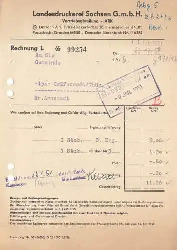 Rechnung, Landesdruckerei Sachsen GmbH, Vertrieb, Dresden A 1, 11.1.51