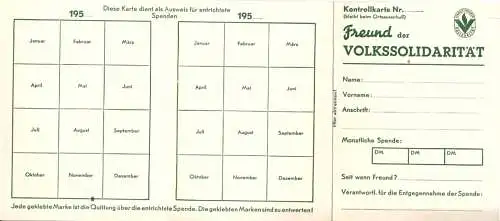 Mitgliedskarte, Freund der Volkssolidarität, blanko, 1950er