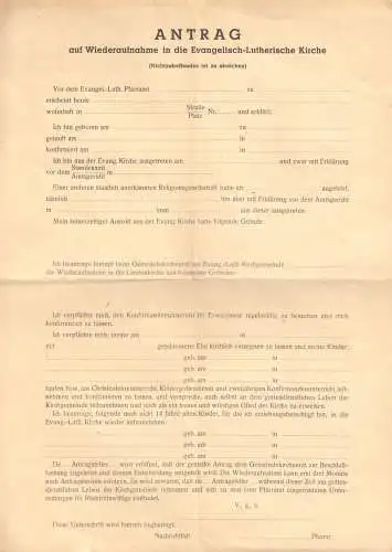 Antrag auf Wiederaufnahme in die Ev.-Luth. Kirche, 1953