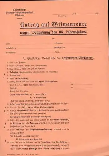 Thüringische Landesversicherungsanstalt Weimar, Antrag auf Witwenrente, 1930