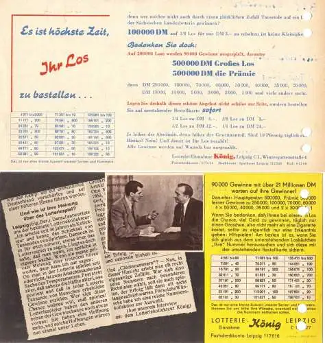 vier Abo-Quittungen des Postzeitungsvertriebes mit Werbung Landeslotterie, 1953