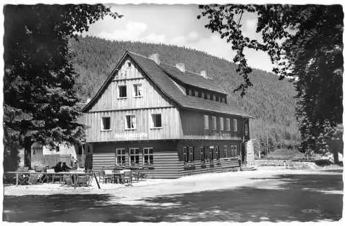 AK, Oberhof Thür. Wald, Waldgaststätte Untere Scheizerhütte, 1958