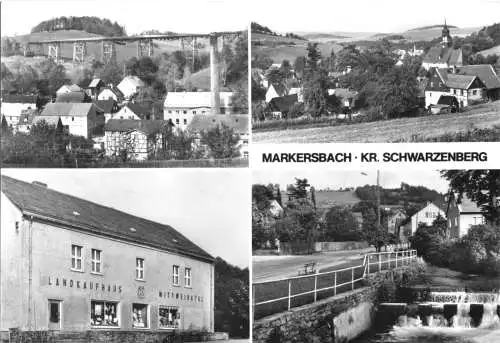 AK, Markersbach Kr. Schwarzenberg, vier Abb., u.a. Landkaufhaus, 1985