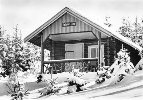 AK, Neustadt am Rennsteig, Rolands Hütte, Winteransicht, 1968