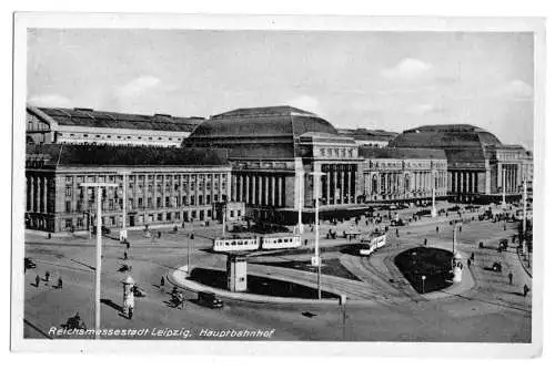AK, Leipzig, Blick zum Hauptbahnhof, um 1943