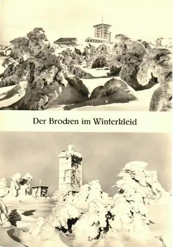 AK, Brocken Harz, zwei Winteransichten, 1958