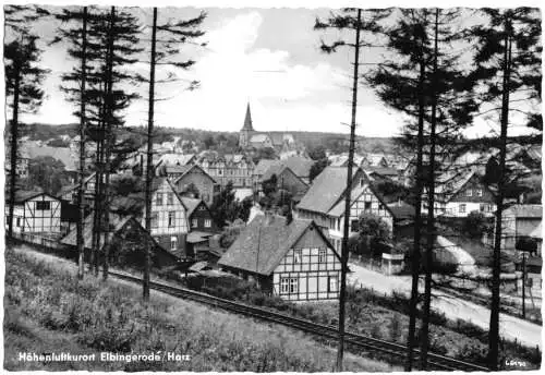 AK, Elbingerode Harz, Teilansicht mit Bahnlinie, 1961