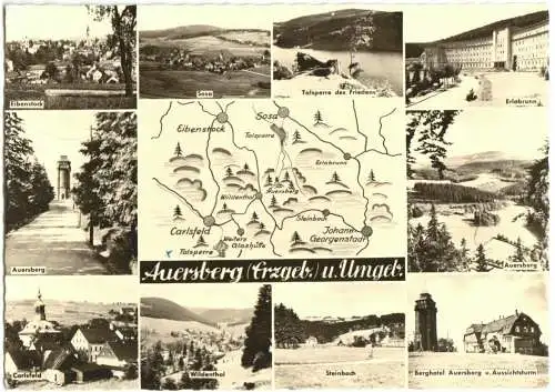AK, Auersberg Erzgeb. und Umgebung, 10 Abb., Landkarte