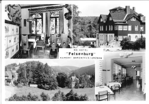 AK, Bärenfels Erzgeb., HO-Hotel "Felsenburg", vier Abb., 1987
