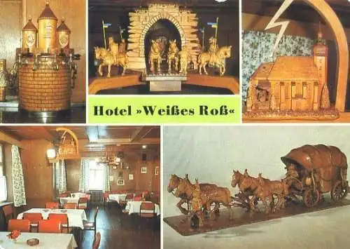 AK, Schlettau, Hotel "Weißes Roß", Schnitzkunst, 1986