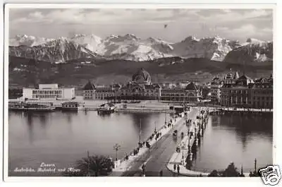 AK, Luzern, Seebrücke und Bahnhof, 1933