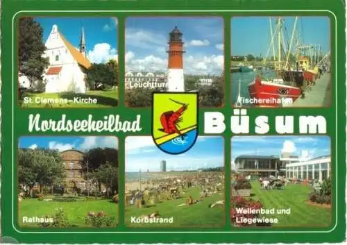 AK, Büsum, 6 Abb, u.a. Wellenbad u. Liegewiese, um 1992
