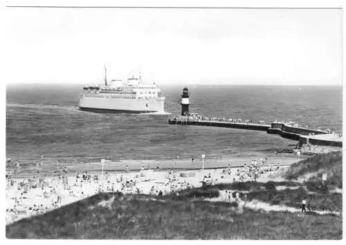 AK, Rostock Warnemünde, Fährschiff "Warnemünde" an der Molenspitze, 1977