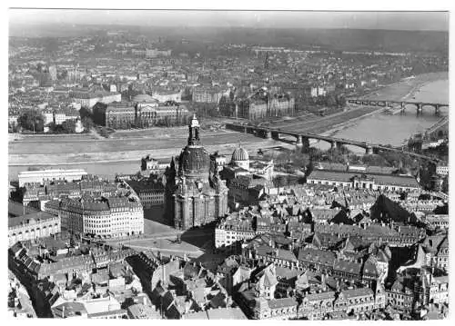 Ansichtskarte, Dresden, Luftbild Neumarkt und Frauenkirche, vor Zerstörung 1945, 1975