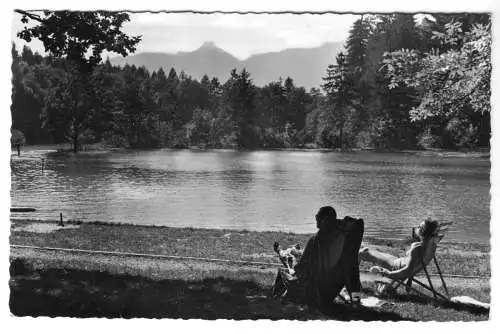 Ansichtskarte, Zellersee bei Mettehham, Seeansicht belebt, 1962