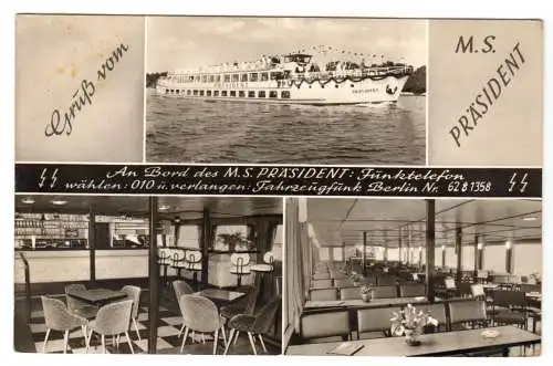 AK, Berlin Spandau, Personenschiff, MS Präsident, drei Abb., um 1965