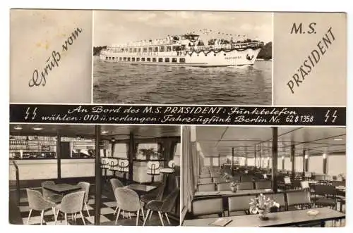 Ansichtskarte, Berlin Spandau, Personenschiff, MS Präsident, drei Abb., um 1965