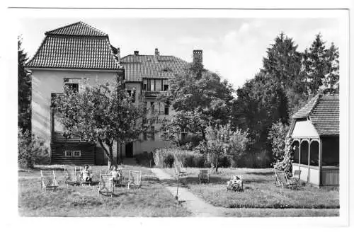 Ansichtskarte, Neuglobsow Kr. Gransee, FDGB-Heim "Haus Brandenburg", Gartenseite, 1953