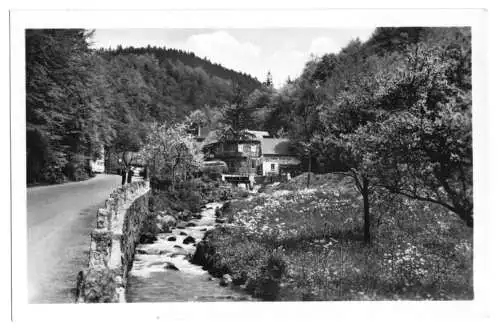 Ansichtskarte, Trusetal Thür., Jttershagen's Gasthaus am Trusetaler Wasserfall, Vers2, 1954