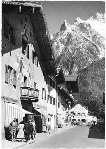 Ansichtskarte, Mittenwald, Adlerhaus gegegn Karwendelspitzen, um 1960
