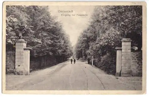 AK, Darmstadt, Eingang zur Fasanerie, 1917