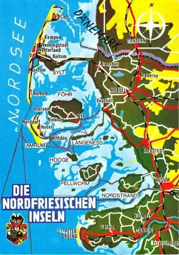 AK, Reliefkarte, Die Nordfriesischen Inseln, 1985