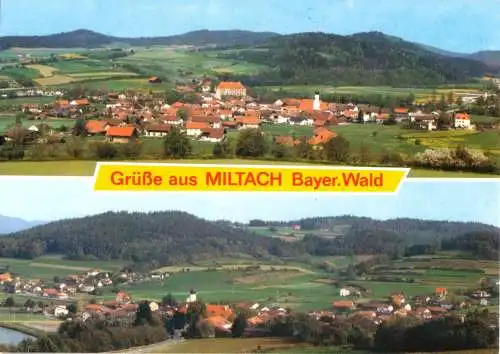 Ansichtskarte, Miltach Bayer. Wald, zwei Teilansichten, um 1988