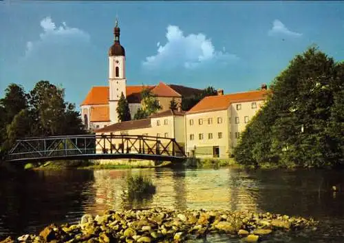 AK, Kötzting Bayer. Wald, Partie am Regen mit Blick zur Kirche, um 1982