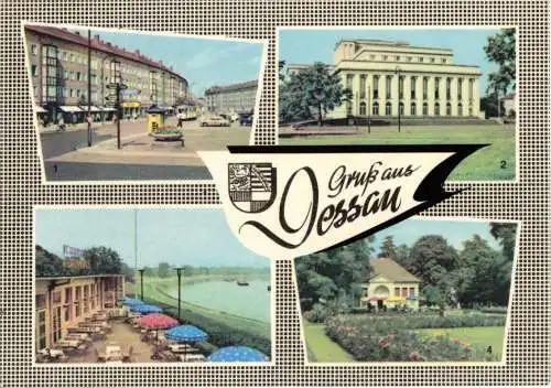 Ansichtskarte, Dessau, vier Abb., gestaltet, u.a. Str. der DSF, 1962