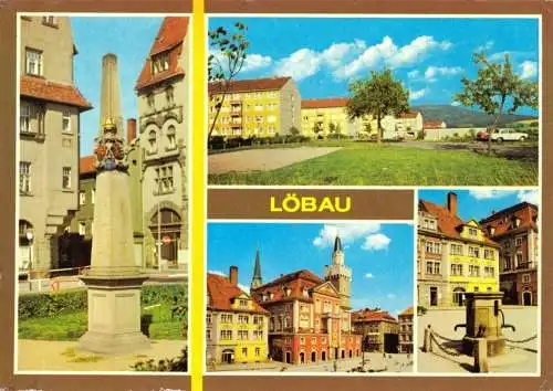 AK, Löbau, vier Abb., gestaltet, u.a. Postmeilensäule, 1978