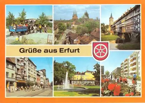 Ansichtskarte, Erfurt, sechs Abb., Wappen, u.a. Ponyranch, 1987