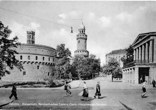 Ansichtskarte, Görlitz, Kaisertrutz, Reichenbacher Turm und Theater, 1965